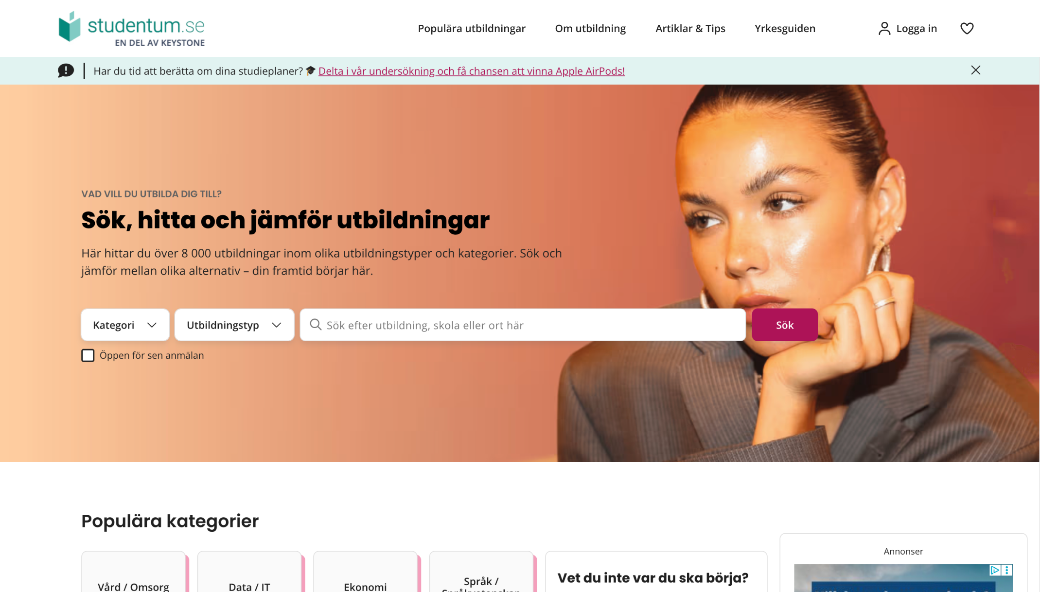 Studentum.se — logged out state