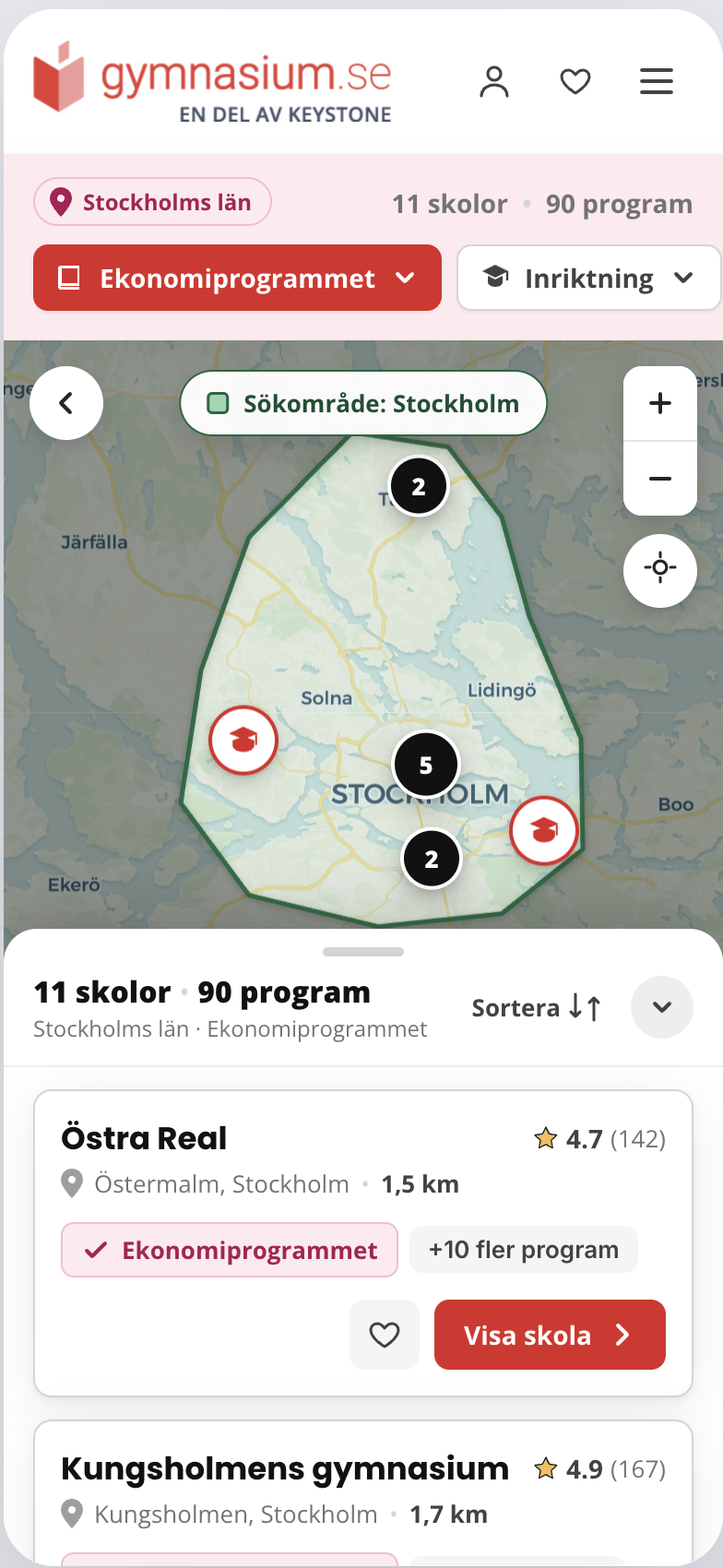 Mapping School Search — gymnasium.se mobile map prototype