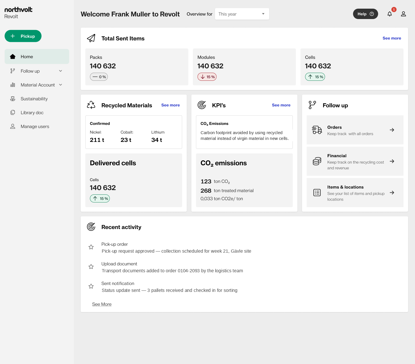 Revolt Customer Portal — B2B battery recycling dashboard